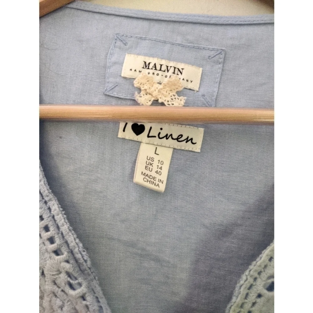 Malvin I Love Linen Embroidered Blue Tunic Dress - Picture 4 of 8